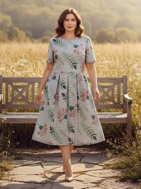LuLaRoe Floral Midi Dress with Earthy Accents Flattering Fit & Flare Silhouette